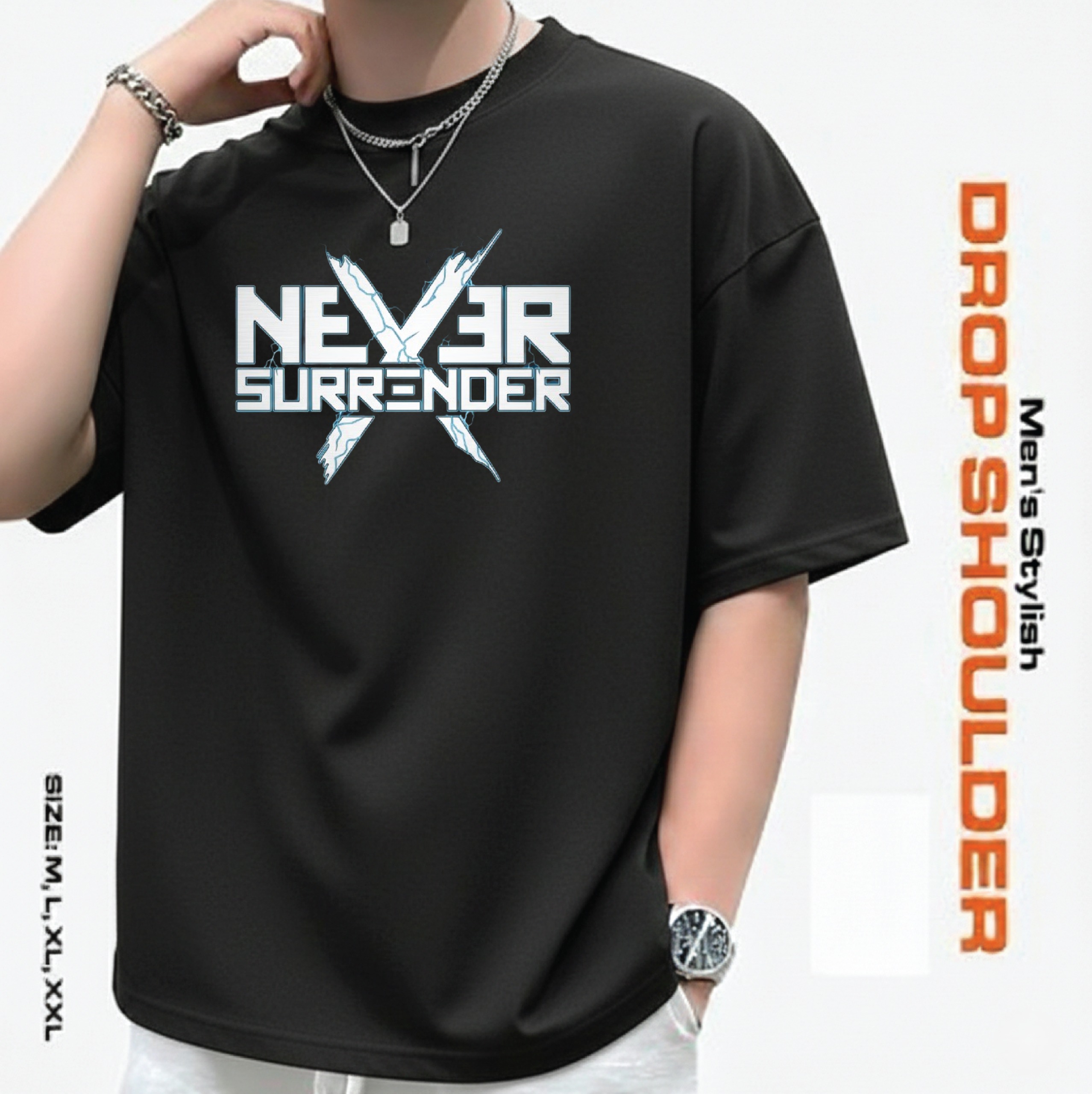 Men's Stylish Drop Shoulder- Black   Code: 12942